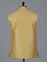 Yellow silk blend jacquard waistcoat with zari woven charm
