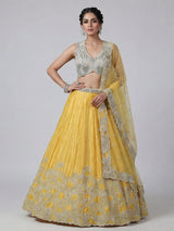 Mustard yellow satin silk designer lehenga choli