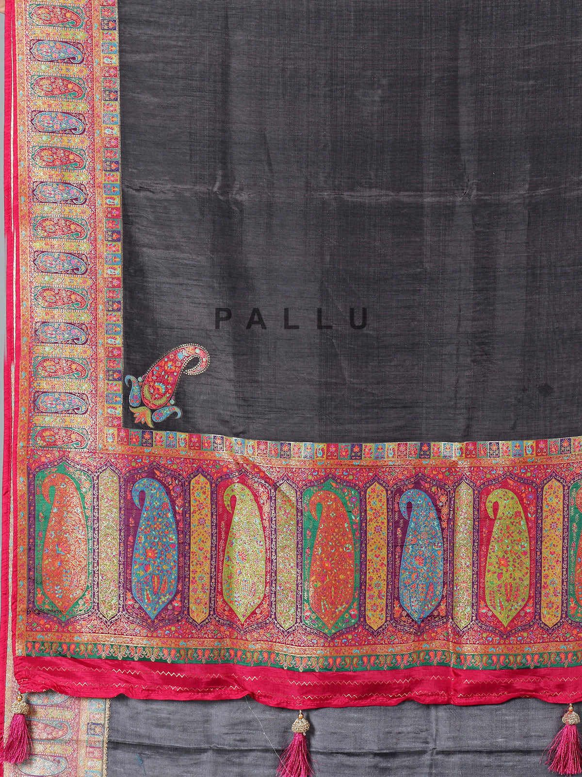 Black art pasmina silk embroidered saree with unstitched blouse