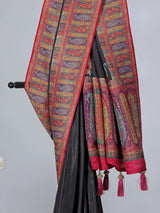 Black art pasmina silk embroidered saree with unstitched blouse
