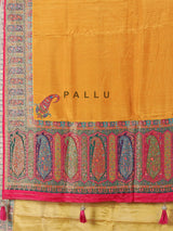Mustard yellow art pashmina silk saree showcasing timeless embroidery