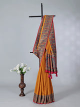 Mustard yellow art pashmina silk saree showcasing timeless embroidery