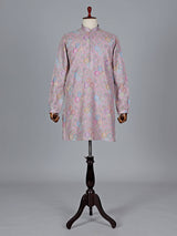 Light pink cotton silk printed kurta suit with resham and sequin work