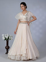Off white crepe silk designer lehenga choli with dupatta
