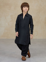 Classic black cotton pathani kurta salwar set
