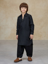 Classic black cotton pathani kurta salwar set