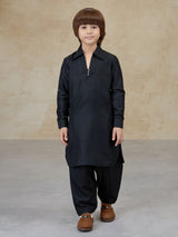 Classic black cotton pathani kurta salwar set
