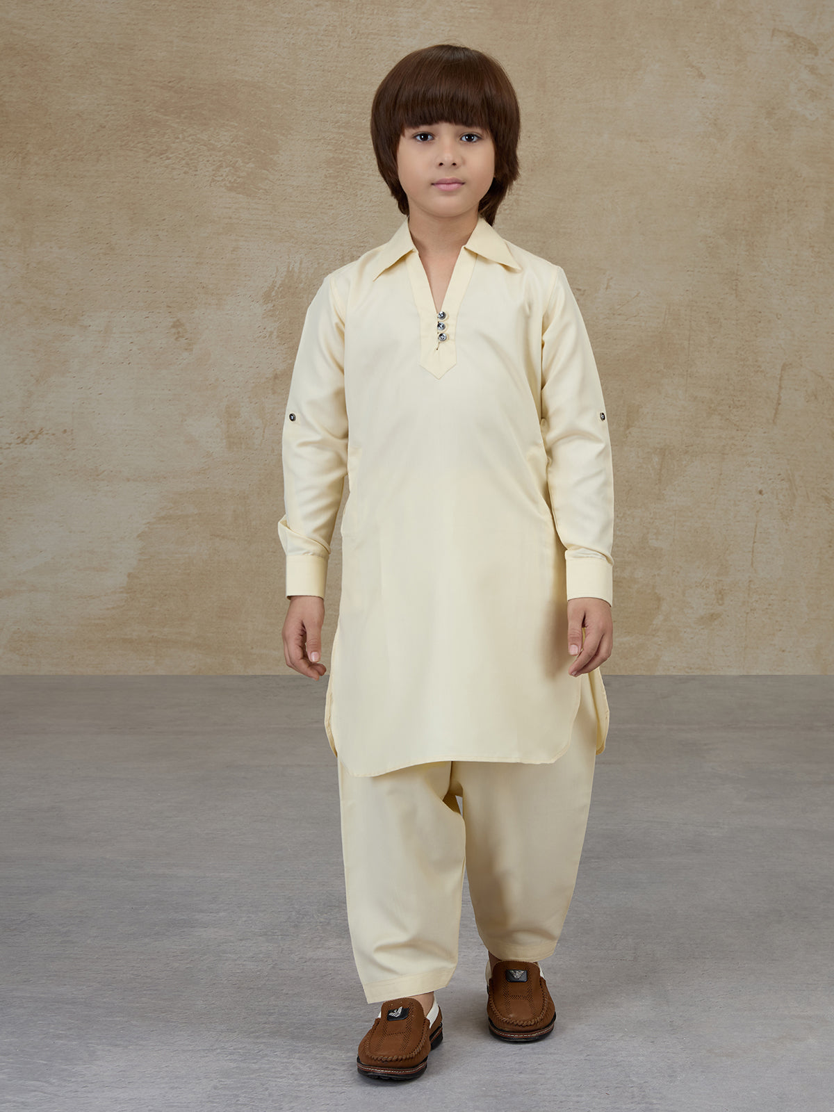 Light beige cotton pathani kurta salwar ensemble