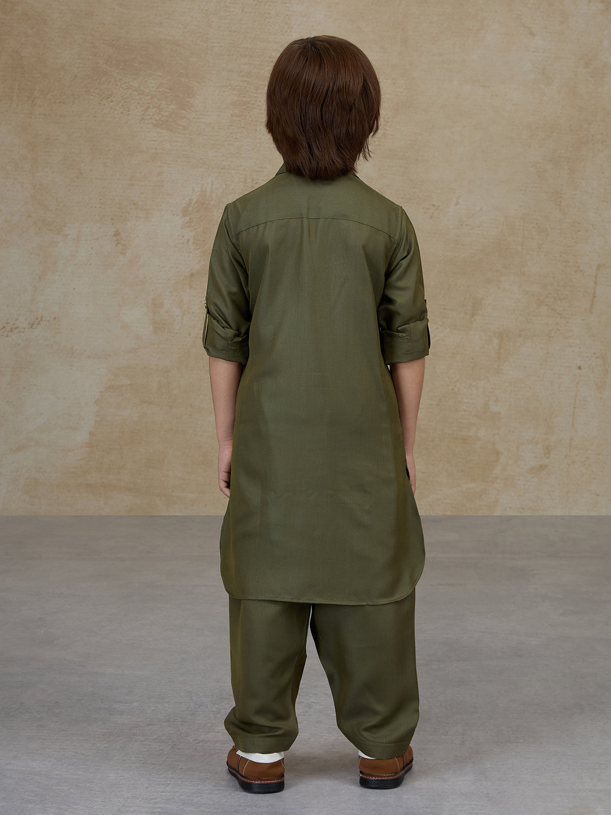 Olive green cotton pathani kurta salwar set