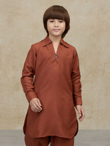 Brown cotton pathani kurta salwar ethnic set