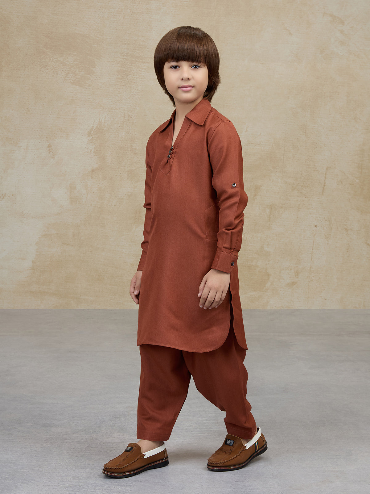 Brown cotton pathani kurta salwar ethnic set