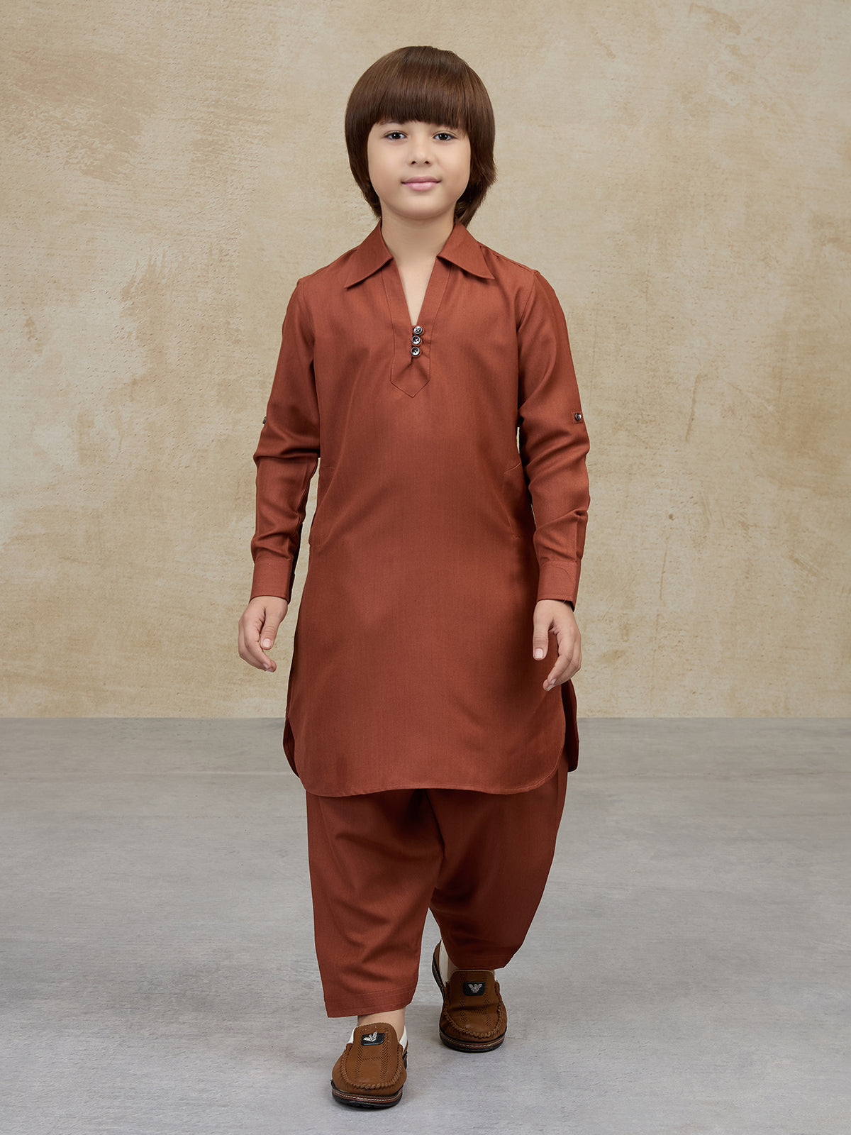 Brown cotton pathani kurta salwar ethnic set