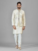 Cream silk waistcoat set with aabla work