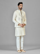 Cream silk waistcoat set with aabla work