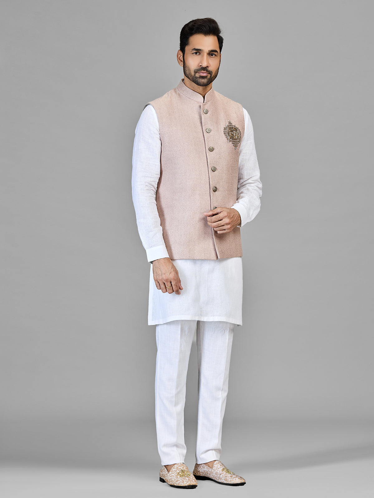 White reception wear waistcoat set