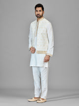 Off white slk waistcoat set with resham and sequins