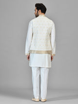 Off white slk waistcoat set with resham and sequins