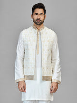 Off white slk waistcoat set with resham and sequins