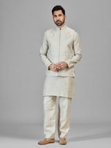 Beige pure linen festive wear waistcoat set