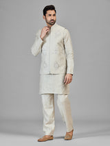 Beige pure linen festive wear waistcoat set