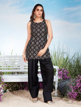 Black silk resham sequins cutdana sleeveless salwar set