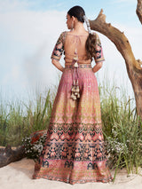 Multicolor elephant motif zari silk palazzo suit