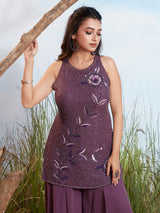 Dusty purple embellished georgette silk palazzo suit