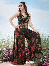 Dark green digital floral aabla work palazzo suit