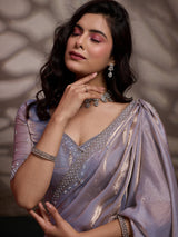 Lavendor satin silk saree with stone embellished border