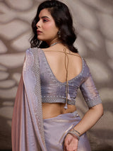 Lavendor satin silk saree with stone embellished border