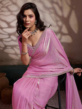 Pink party wear satin silk saree