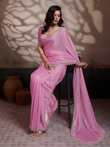 Pink party wear satin silk saree