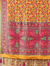 Yellow semi pashmina silk saree with zari shine