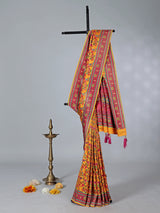 Yellow semi pashmina silk saree with zari shine