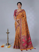 Yellow semi pashmina silk saree with zari shine