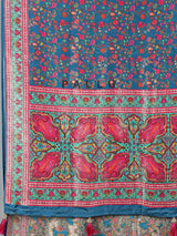 Rama blue wedding wear saree in semi pashmina silk