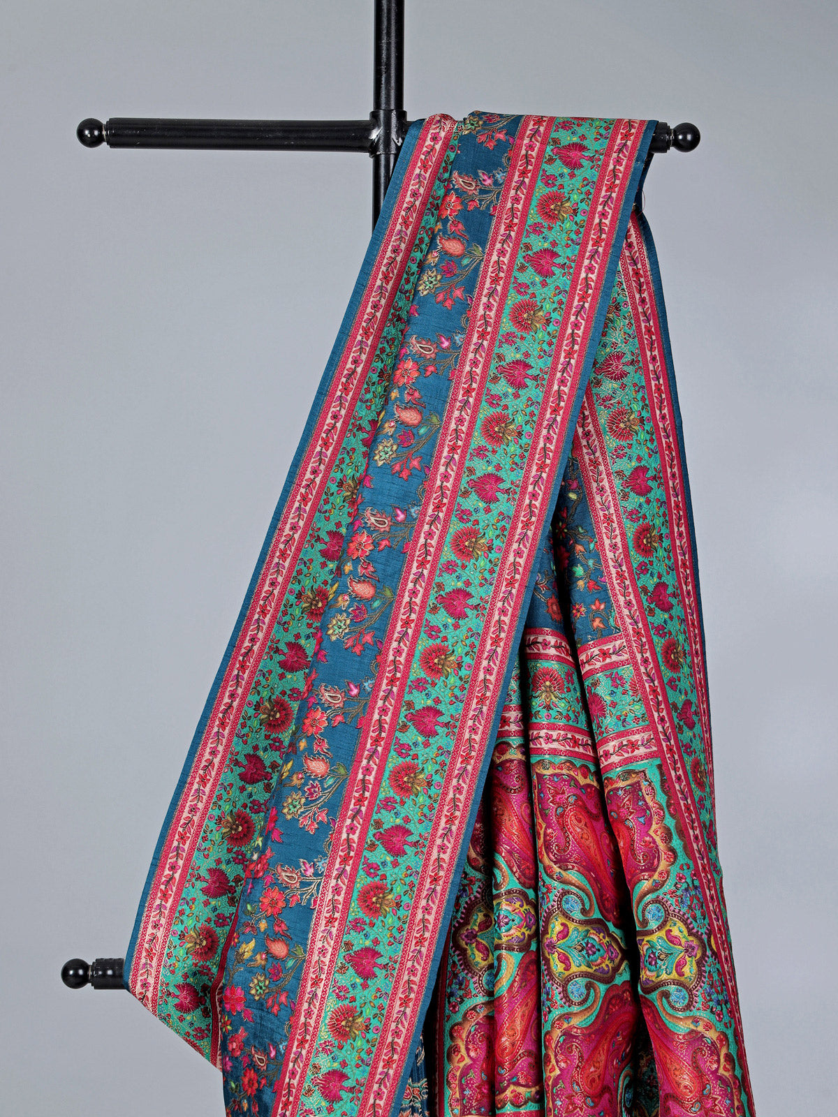 Rama blue wedding wear saree in semi pashmina silk
