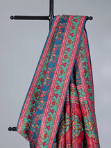 Rama blue wedding wear saree in semi pashmina silk