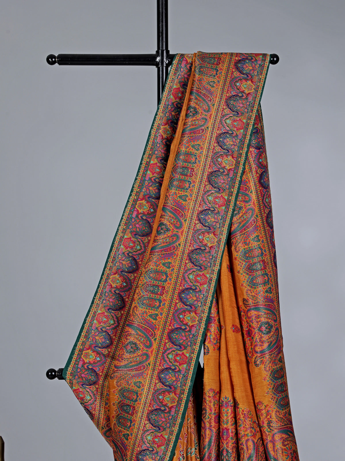 Mustard yellow haldi wear saree in semi pashmina silk