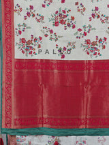 Off white semi pashmina silk saree with print