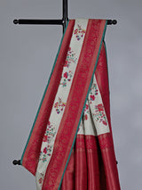 Off white semi pashmina silk saree with print
