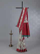Off white semi pashmina silk saree with print