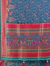 Rama blue wedding wear semi pashmina silk saree