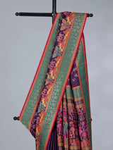 Dark purple semi pashmina silk saree for wedding