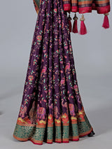 Dark purple semi pashmina silk saree for wedding