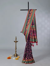 Dark purple semi pashmina silk saree for wedding