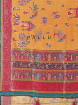 Mustard yellow semi pashmina silk saree