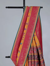 Mustard yellow semi pashmina silk saree