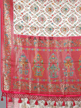 Cream wedding wear semi pashmina silk saree