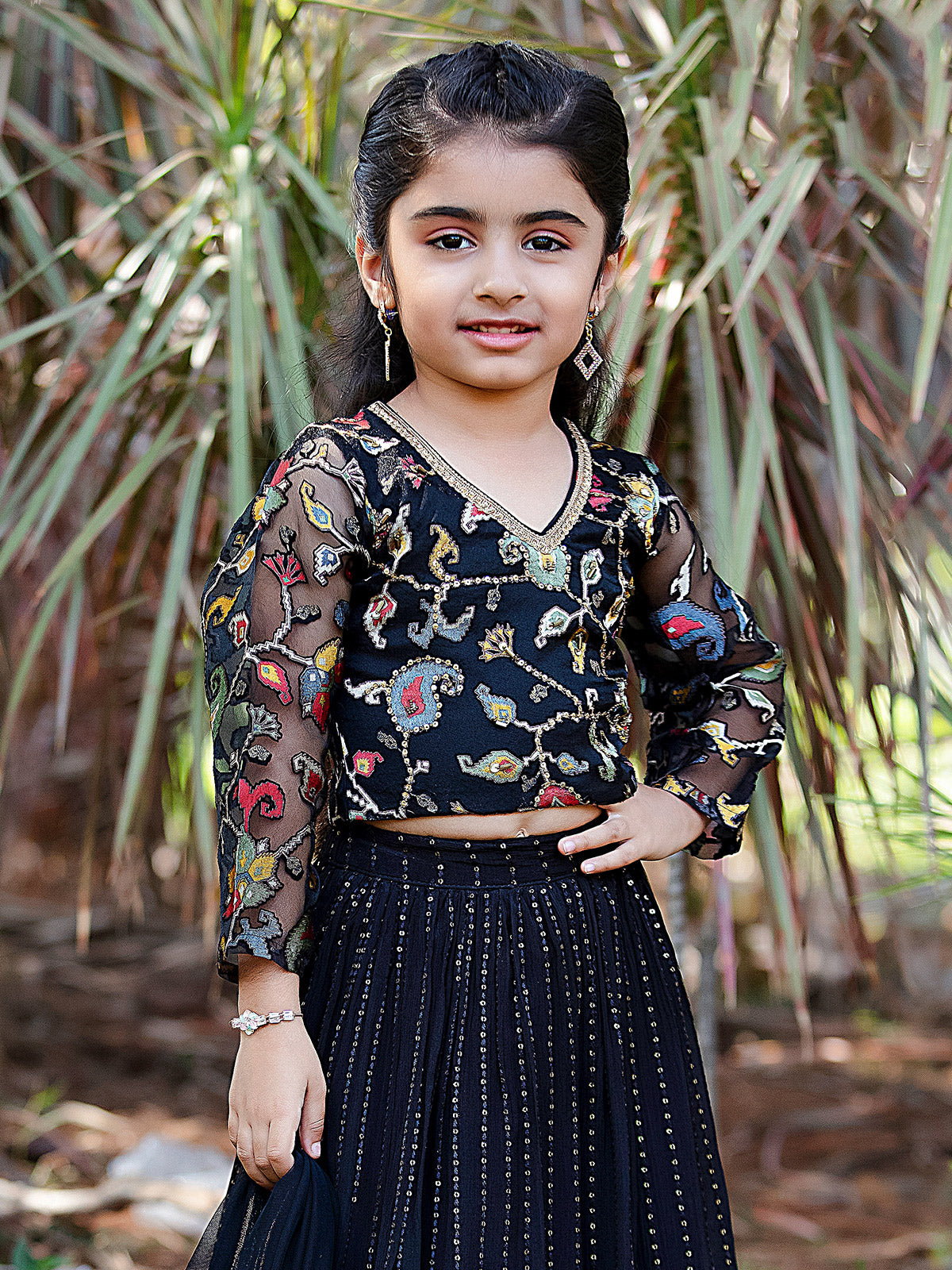 Black sequins worked lehenga choli for girls